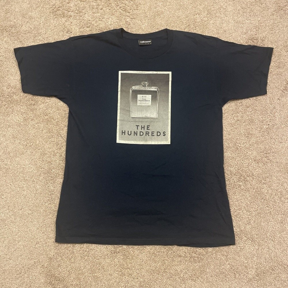 The Hundreds Men's Short Sleeve Navy Fragrance Bottle T Shirt Size Large